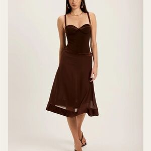 Brown Bodysuit and midi skirt set